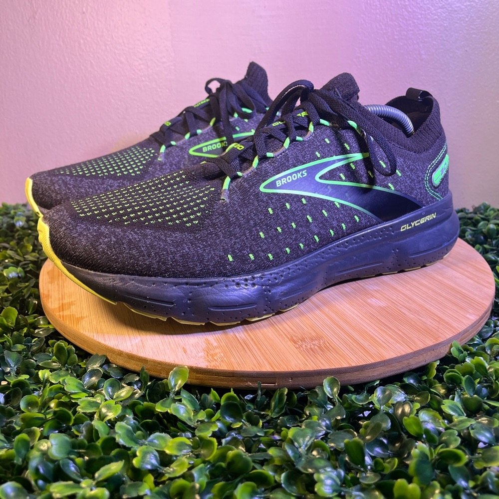 🔥 BROOKS GLYCERIN STEALTHFIT 20 BLACK NEON MENS SHOES SZ 12.5 MED(D) 1103841D092 - Picture 2 of 9
